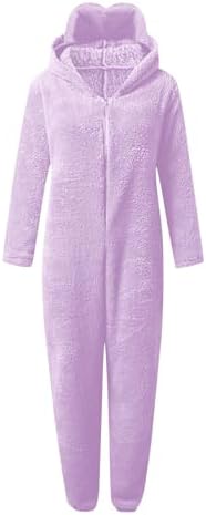 Duxyoz Girls Fleece Jumpsuits With Eye Mask Built In Fuzzy Hooded Rompers For Kids Fluffy Warm Winter Onesie Romper Casual Zip Up Bear Preppy One Piece Sleepwear