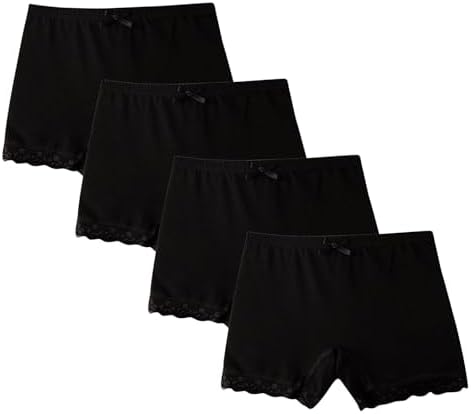 Duxyoz Pack Of 4 Underwear For Girls Toddler Kids Knickers Breathable Comfy Boxer Shorts Elastic Waisted Lace Safety Underpants Solid Color Shorts Pants Briefs Panties Boyshorts 2-14 Years