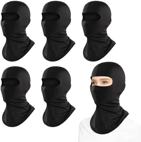 DXPETA Kids Balaclava 5-Pack Black Ski Face Mask Breathable Face Covering for Outdoor Sports Motorcycle Riding UV Protection One Size Fits Most