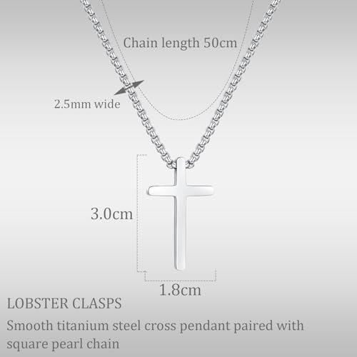 Eahoopfm 16th 18th 21st Birthday Gifts Stainless Steel Cross Necklace For Boys Men Sliver Cross Chain Religious Jewellery Gifts For Son Grandson Brother Boyfriends Nephew