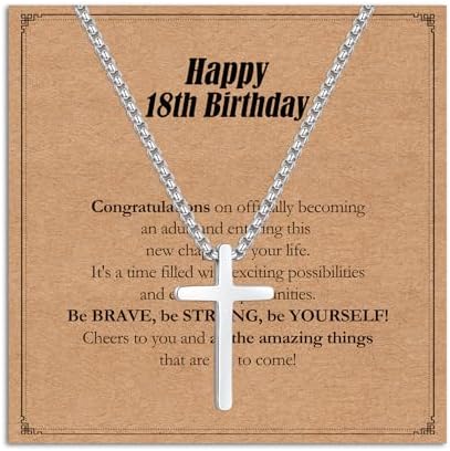 Eahoopfm 16th 18th 21st Birthday Gifts Stainless Steel Cross Necklace for Boys Men Sliver Cross Chain Religious Jewellery Gifts for Son Grandson Brother Boyfriends Nephew