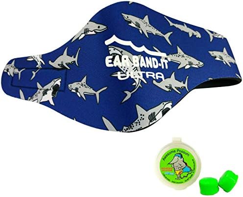 Ear Band It ULTRA Neoprene Head Band For Swimming - Medium Size (Age 4-9 Years) (Shark With Green Putty Buddies)
