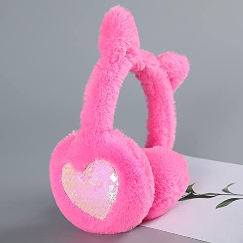 Ear Muffs Kids Winter Girls Earmuffs Cute Fluffy Ear Warmer Childrens Plush Thermal Furry Sequin Ear Covers Windproof Soft Headband Outdoor Sports Faux Fur Ski Cycling Headwear Mint