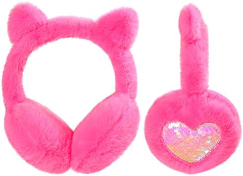 Ear Muffs Kids Winter Girls Earmuffs Cute Fluffy Ear Warmer Childrens Plush Thermal Furry Sequin Ear Covers Windproof Soft Headband Outdoor Sports Faux Fur Ski Cycling Headwear Mint