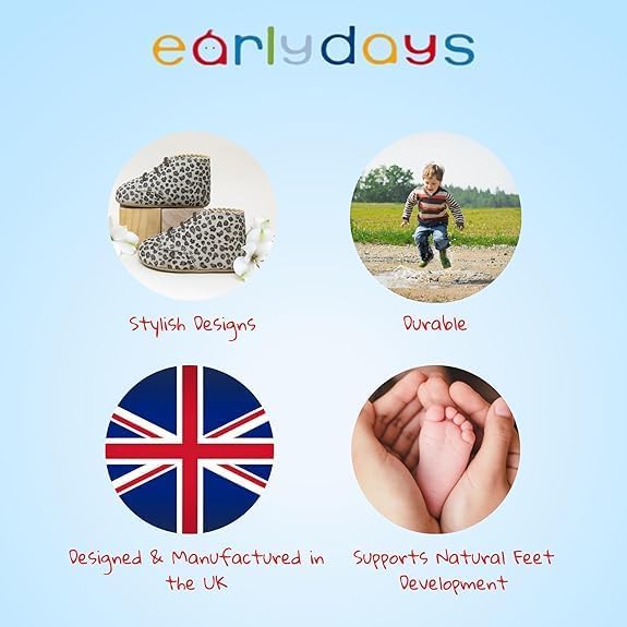 EARLY DAYS Baypods Baby Shoes For Boys & Girls Soft Soled Pre Walker Shoes Soft Faux Leather Baby Boys & Baby Girls Shoes B625 T Bar Style Shoe With Hole Punch Made In England