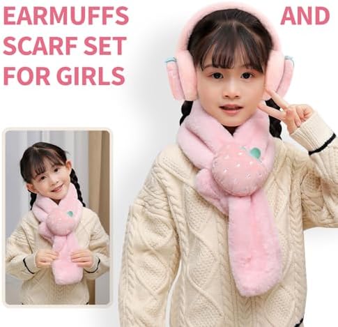 Earmuffs And Scarf Set For Girls Kids Winter Warm Plush Accessories Plush Ear Muffs And Cross-Tie Scarf Ear Covers Windproof Soft Headband Soft Fleece Cold Weather Set For Outdoor Daily Skiing