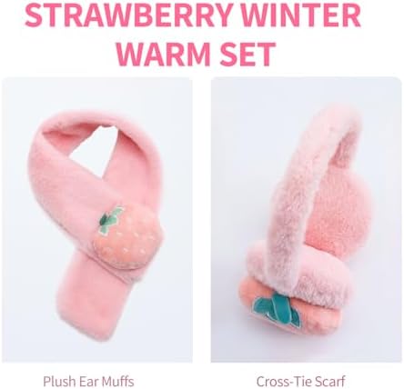 Earmuffs And Scarf Set For Girls Kids Winter Warm Plush Accessories Plush Ear Muffs And Cross-Tie Scarf Ear Covers Windproof Soft Headband Soft Fleece Cold Weather Set For Outdoor Daily Skiing