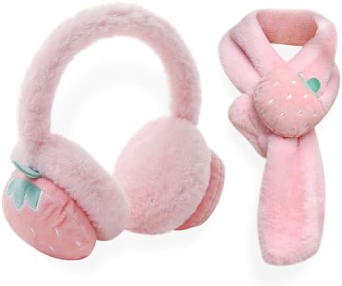 Earmuffs and Scarf Set for Girls Kids Winter Warm Plush Accessories Plush Ear Muffs and Cross-Tie Scarf Ear Covers Windproof Soft Headband Soft Fleece Cold Weather Set for Outdoor Daily Skiing