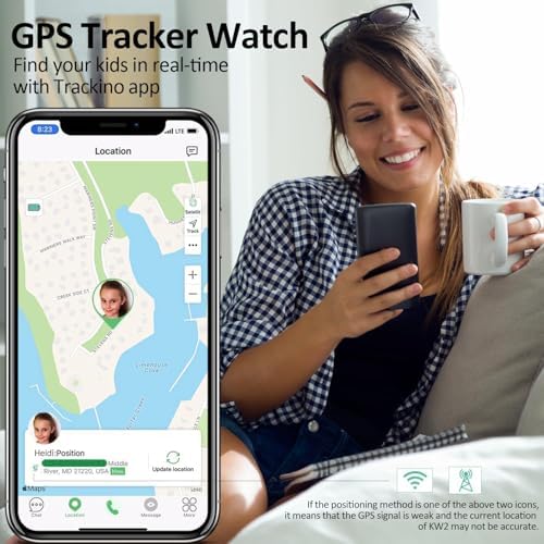 Easyfone Trackino KW2 4G Smart Watch Phone For Kids Safe Call Voice Chat Message Activity And GPS Tracker Parental Controls SOS Button IP-68 Waterproof Kids Phone Alternative (Mint Green)