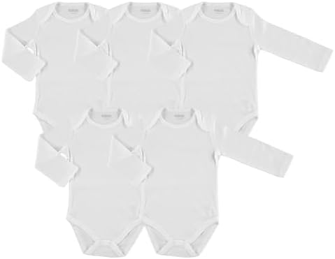 ebebek HelloBaby Baby Bodysuits 5 PCS - Bodysuit for Boys and Girls Newborn - Infant Toddlers Bodysuit Onesies - White Baby Bodysuits
