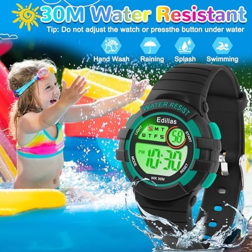 Edillas Kids Digital Watches For Girls Boys 7 Colors LED Flashing Water Resistant Wrist Watches Child Sport Outdoor Multifunctional Wrist Watches With Stopwatch/Alarm For Ages 5-14