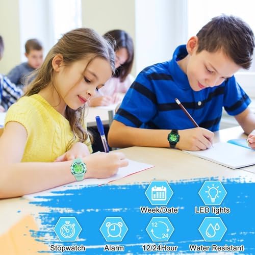 Edillas Kids Digital Watches For Girls Boys 7 Colors LED Flashing Water Resistant Wrist Watches Child Sport Outdoor Multifunctional Wrist Watches With Stopwatch/Alarm For Ages 5-14