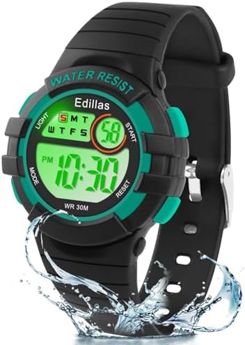 Edillas Kids Digital Watches for Girls Boys 7 Colors LED Flashing Water Resistant Wrist Watches Child Sport Outdoor Multifunctional Wrist Watches with Stopwatch/Alarm for Ages 5-14