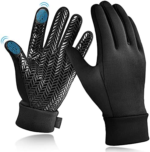 EEFOW Winter Thermal Outdoor Kids Gloves - Non-slip Touchscreen Running Gloves Sport Windproof Warm Black Riding Gloves for Boys Girls 4-12 years old
