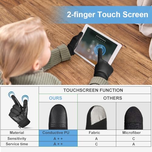 EEFOW Winter Thermal Outdoor Kids Gloves - Non-slip Touchscreen Running Gloves Sport Windproof Warm Black Riding Gloves For Boys Girls 4-12 Years Old