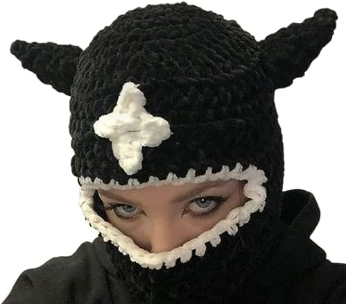 Elastic Windproof Cute Devil Horn Balaclava Hat Women Men Keep Neck Warm Hat Cold Weather Cycling Hiking Equipment Crochet Balaclava