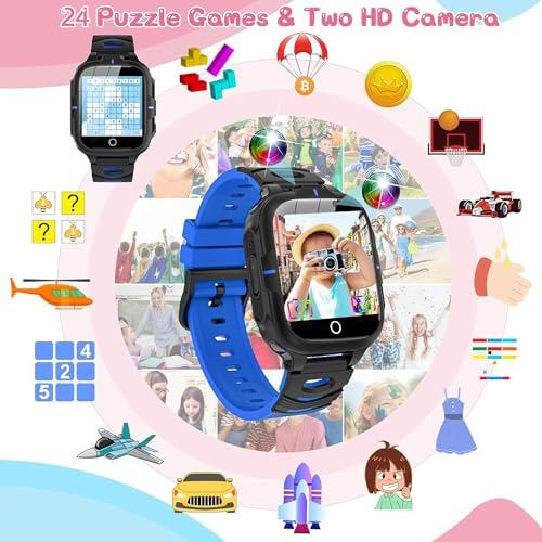 ELEJAFE Kids Smart Watch For Boys Girls Calls Phone SOS 24 Games 2 Cameras Smart Watch For Kids With Flashlights MP3 Music Alarm For Christmas Birthday Gifts