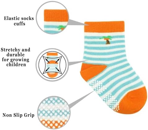ELUTONG Toddler Baby Grip Socks-Cute Kid's Non Slip Socks-12 Pairs Of Baby’s Socks Suitable Baby Kids Aged 1-7 Years