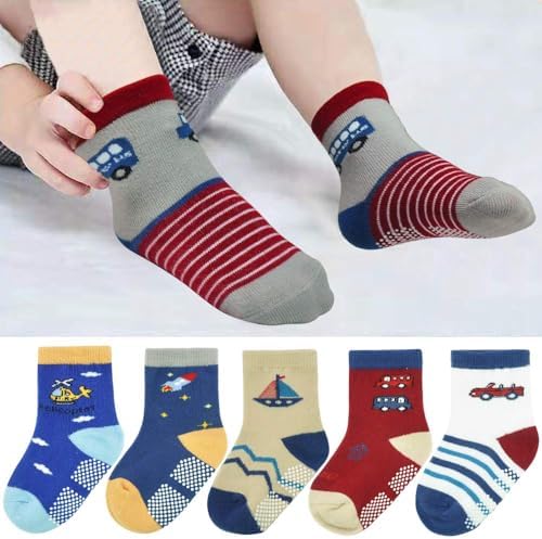 ELUTONG Toddler Baby Grip Socks-Cute Kid's Non Slip Socks-12 Pairs Of Baby’s Socks Suitable Baby Kids Aged 1-7 Years