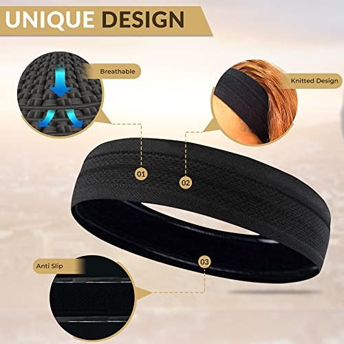Empire 2 Pack Black Headband Head Band For Woman Sport Headband For Men FREE HOME WORKOUT E-BOOK Gym Hair Band Running Sweat Bands Silicon Non Slip Exercise Headbands Headband Women