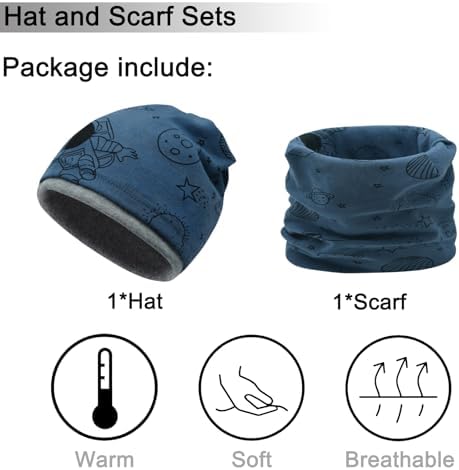 Enwokran Childrens' Slouchy Beanie Hat Loop Scarf Set Soft Easy Care Stretch Material Round Scarf Soft Girls Boys Winter Autumn Spring Set