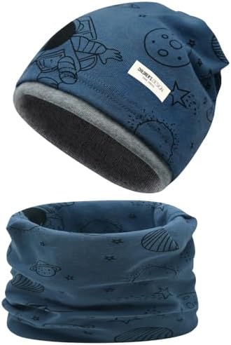 Enwokran Childrens' Slouchy Beanie Hat Loop Scarf Set Soft Easy Care Stretch Material Round Scarf Soft Girls Boys Winter Autumn Spring Set