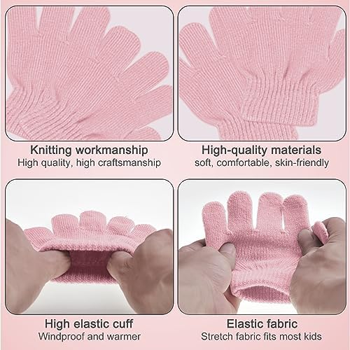 Enwokran Kids Winter Warm Beanie Hat Scarf Gloves Set 3 In1 3pcs Thermal Knit Crochet Thick Fluffy Cap Pom Bobble Hat Neck Warmer Gloves Setfor Girls Boys Children Aged 2-6