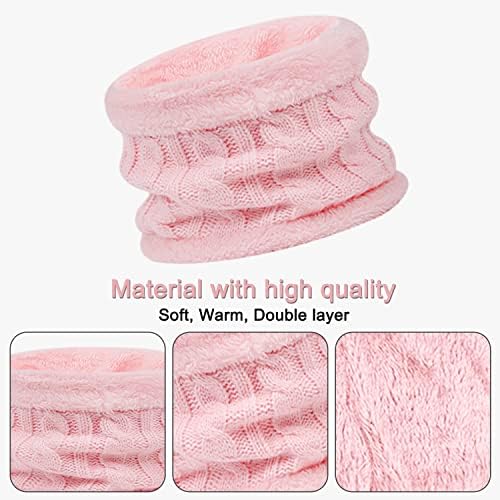 Enwokran Kids Winter Warm Beanie Hat Scarf Gloves Set 3 In1 3pcs Thermal Knit Crochet Thick Fluffy Cap Pom Bobble Hat Neck Warmer Gloves Setfor Girls Boys Children Aged 2-6