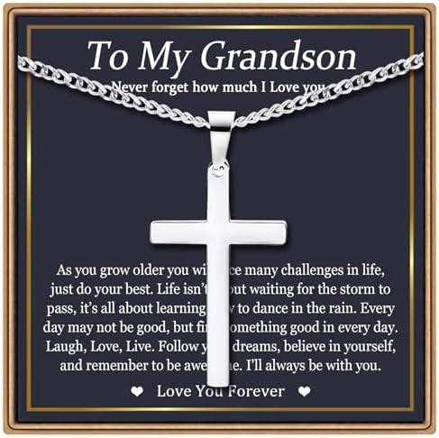 EPIRORA Boys Cross Necklace for Son Grandson - Birthday Graduation Christmas Confirmation Gift for Teenage Boy Boyfriend