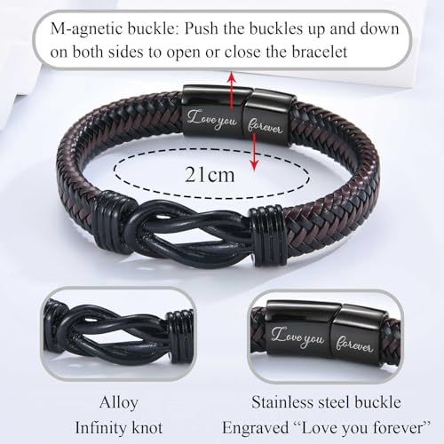 EPVID Gifts For Husband Son Boyfriend Grandson Grandad Uncle Leather Bracelet For Brother Nephew Boyfriend Christmas Fathers Day Birthday Valentines Gifts Stocking Fillers For Men