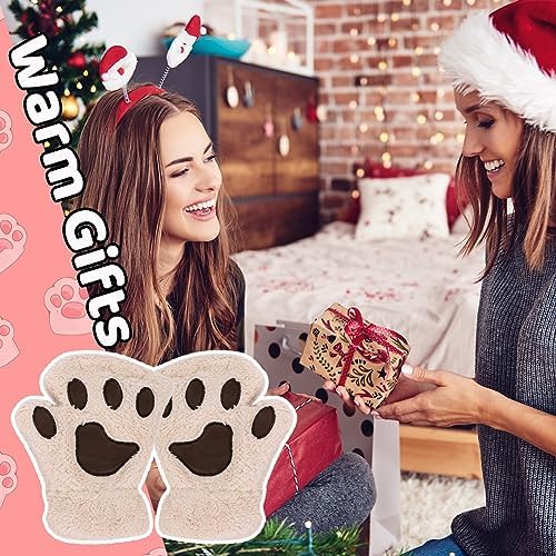 EQLEF Cat Paw Gloves Plush Fingerless Gloves Mittens Cute Half Finger Gloves Warm Winter Gloves Cat Cosplay Gloves For Women Lady And Teenage Girls