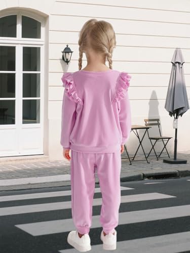ESHOO Girls Clothes Set Kids Velvet Tracksuit Toddler 2 Piece Leggings Set Ruffle Long Sleeve Sweatshirt Sweatpants Little Girl Outfits For 2-7 Years