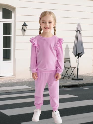 ESHOO Girls Clothes Set Kids Velvet Tracksuit Toddler 2 Piece Leggings Set Ruffle Long Sleeve Sweatshirt Sweatpants Little Girl Outfits For 2-7 Years