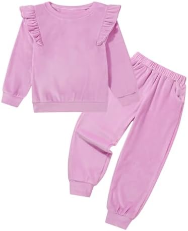 ESHOO Girls Clothes Set Kids Velvet Tracksuit Toddler 2 Piece Leggings Set Ruffle Long Sleeve Sweatshirt Sweatpants Little Girl Outfits for 2-7 Years