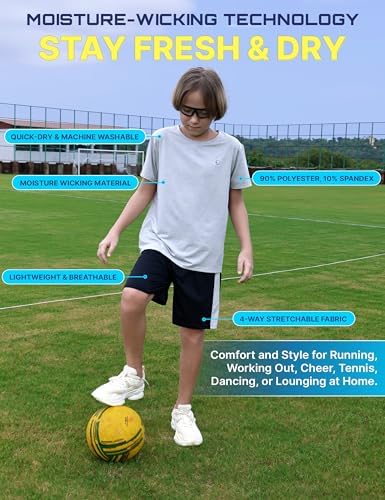 Essenclo Boys Clothing Sets Tagless Loose Athletic Performance Crew Neck T-Shirt And Short Outfits Size 3-16 (4 Piece Set)