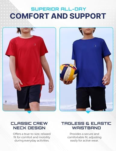 Essenclo Boys Clothing Sets Tagless Loose Athletic Performance Crew Neck T-Shirt And Short Outfits Size 3-16 (4 Piece Set)
