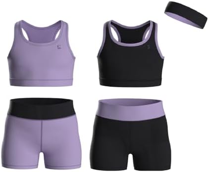 Essenclo Girls Clothing Athletic Sets Sleeveless Crop Tank Tops & Bike Shorts Cheer Gymnastics Volleyball Size 3-16 (5 Pcs)