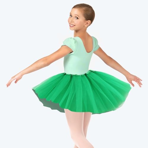 EUPSIIU 2 Pack Tulle Skirt For Kids Girls 3 Layers Stretchy Fluffy Party Skirts Girls Princess Ballet Dance Tutu Dress-up Costume For Birthday Petticoat Party Dance Rave Carnival 80s Outfit (Green)
