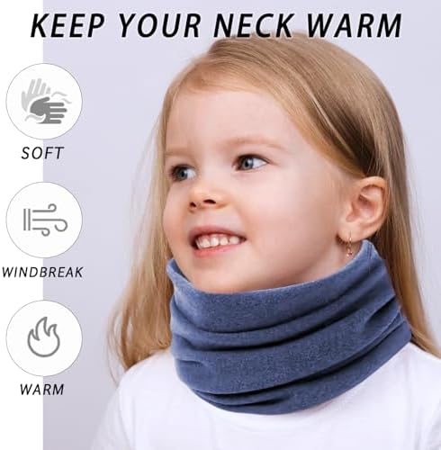 EUPSIIU 2 Pcs Kids Neck Warmer Winter Neck Warmer Gaiter Fleece Tube Scarf Windproof Neck Scarf Kids Ski Mask Thermal Mask For Outdoor Sports Skiing Running (Navy Blue Blue)