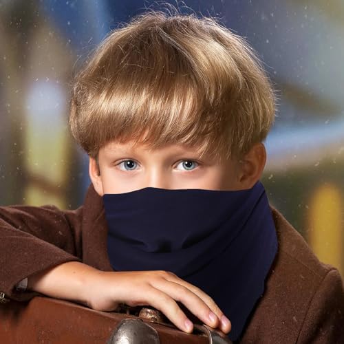 EUPSIIU 2 Pcs Kids Neck Warmer Winter Neck Warmer Gaiter Fleece Tube Scarf Windproof Neck Scarf Kids Ski Mask Thermal Mask For Outdoor Sports Skiing Running (Navy Blue Blue)