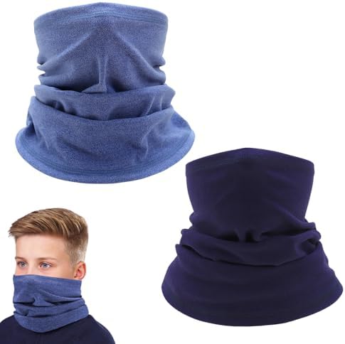 EUPSIIU 2 Pcs Kids Neck Warmer Winter Neck Warmer Gaiter Fleece Tube Scarf Windproof Neck Scarf Kids Ski Mask Thermal Mask for Outdoor Sports Skiing Running (Navy blue Blue)