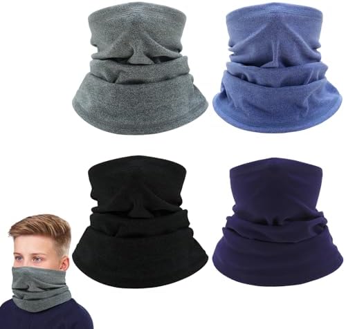 EUPSIIU 4 Pcs Kids Neck Warmer Winter Neck Warmer Gaiter Fleece Windproof Neck Scarf Tube Scarf Snood Scarf Multifunctional Headwear for Cycling Skiing Running (4 Color)
