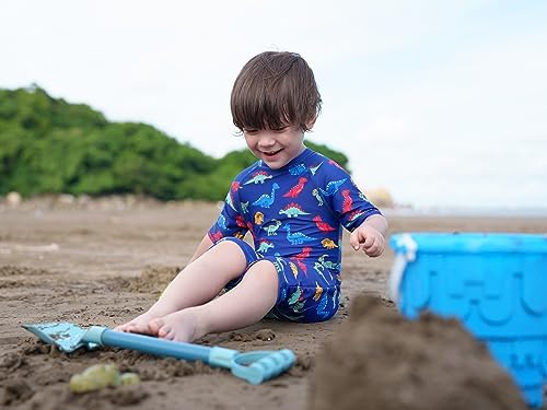 Ewbob Boy Swimsuit Sun Protection Short Sleeve Bathing Suit Kids All In One Piece Swimwear Ages 18 Months To 6 Years Swim Costume For Swimming Lessons Beach And Pool