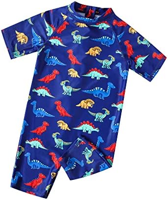 Ewbob Boy Swimsuit Sun Protection Short Sleeve Bathing Suit Kids All In One Piece Swimwear Ages 18 Months To 6 Years Swim Costume For Swimming Lessons Beach And Pool