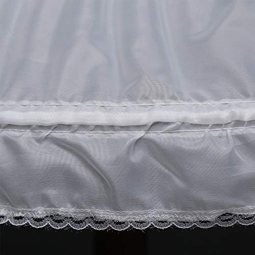 Exclen Girls Children Petticoat A-Line 3 Hoops One Layer Kids Crinoline Lace Trim Flower Girl Dress Underskirt Adjustable Waist For Age 6-11 Years Old. White