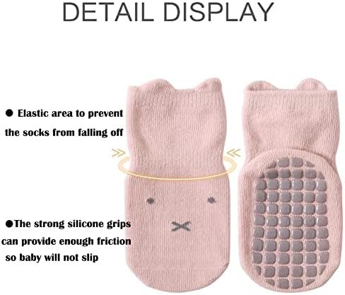 Exemaba Baby Socks With Grips For Girls Boys 5 Pairs Cute Animal Cartoon Toddler Kids Anti-Slip Socks