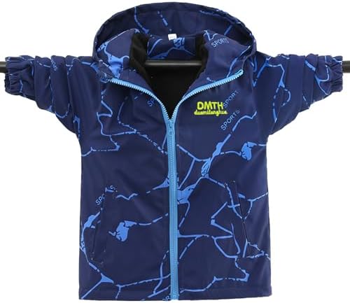 Exemaba Kids Waterproof Jacket For Boys Girls Wind Resistant Fleece Lined Rain Coat With Hood For Rain Autumn Winter