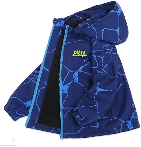 Exemaba Kids Waterproof Jacket for Boys Girls Wind Resistant Fleece Lined Rain Coat with Hood for Rain Autumn Winter