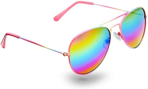 Eyelevel Aurora Sunglasses for Girls - Pink Pilot Sunglasses with Rainbow Lens - 100% UVA/UVB Protection & CAT3 Lens - For Girls 5-10 years