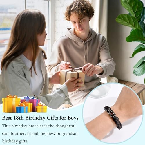 EYQV 13th-21st 30th-70th Birthday Gifts For Boys Men Engraved Leather Bracelet Unique Birthday Gift For Dad Son Grandad Nephew Grandson Brother
